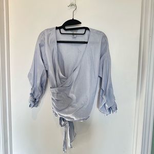 H&M Wrap Tie-Sash Blouse V-neck Gathered Ruched Crop Shirt